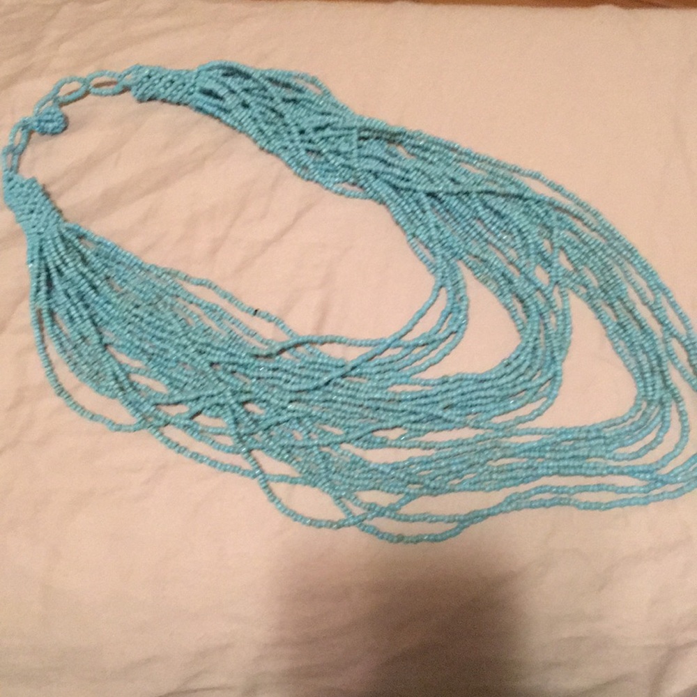 Long turquoise multi-strand necklace